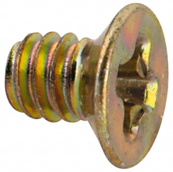 Made in USA - #2-56 UNC, 1/8" OAL Phillips Drive Machine Screw - Flat Head, Grade 3 Steel, Yellow Cadmium-Plated Finish, Without Washer - Exact Tooling
