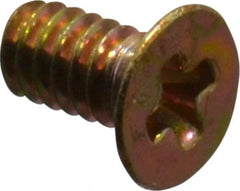 Made in USA - #0-80 UNF, 1/8" OAL Phillips Drive Machine Screw - Flat Head, Grade 3 Steel, Yellow Cadmium-Plated Finish, Without Washer - Exact Tooling