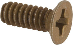 Made in USA - #6-32 UNC, 3/8" OAL Phillips Drive Machine Screw - Flat Head, Grade 3 Steel, Yellow Cadmium-Plated Finish, Without Washer - Exact Tooling