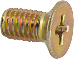 Made in USA - #10-32 UNF, 3/8" OAL Phillips Drive Machine Screw - Flat Head, Grade 3 Steel, Yellow Cadmium-Plated Finish, Without Washer - Exact Tooling