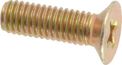 Made in USA - #10-32 UNF, 5/8" OAL Phillips Drive Machine Screw - Flat Head, Grade 3 Steel, Yellow Cadmium-Plated Finish, Without Washer - Exact Tooling