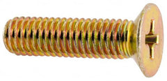 Made in USA - #10-32 UNF, 3/4" OAL Phillips Drive Machine Screw - Flat Head, Grade 3 Steel, Yellow Cadmium-Plated Finish, Without Washer - Exact Tooling