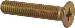 Made in USA - #10-32 UNF, 1" OAL Phillips Drive Machine Screw - Flat Head, Grade 3 Steel, Yellow Cadmium-Plated Finish, Without Washer - Exact Tooling