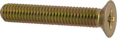 Made in USA - #10-32 UNF, 1-1/8" OAL Phillips Drive Machine Screw - Flat Head, Grade 3 Steel, Yellow Cadmium-Plated Finish, Without Washer - Exact Tooling