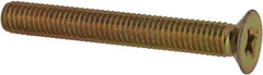 Made in USA - #10-32 UNF, 1-1/2" OAL Phillips Drive Machine Screw - Flat Head, Grade 3 Steel, Yellow Cadmium-Plated Finish, Without Washer - Exact Tooling