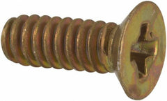 Made in USA - #4-40 UNC, 5/16" OAL Phillips Drive Machine Screw - Flat Head, Grade 3 Steel, Yellow Cadmium-Plated Finish, Without Washer - Exact Tooling