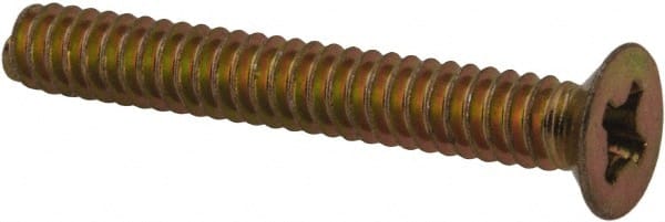 Made in USA - #6-32 UNC, 1" OAL Phillips Drive Machine Screw - Flat Head, Grade 3 Steel, Yellow Cadmium-Plated Finish, Without Washer - Exact Tooling
