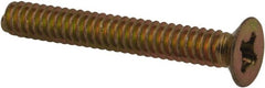 Made in USA - #6-32 UNC, 1" OAL Phillips Drive Machine Screw - Flat Head, Grade 3 Steel, Yellow Cadmium-Plated Finish, Without Washer - Exact Tooling