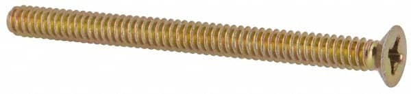 Made in USA - #6-32 UNC, 1-3/4" OAL Phillips Drive Machine Screw - Flat Head, Grade 3 Steel, Yellow Cadmium-Plated Finish, Without Washer - Exact Tooling