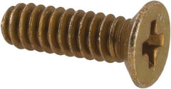 Made in USA - #4-40 UNC, 3/8" OAL Phillips Drive Machine Screw - Flat Head, Grade 3 Steel, Yellow Cadmium-Plated Finish, Without Washer - Exact Tooling