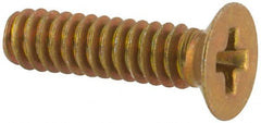 Made in USA - #4-40 UNC, 7/16" OAL Phillips Drive Machine Screw - Flat Head, Grade 3 Steel, Yellow Cadmium-Plated Finish, Without Washer - Exact Tooling