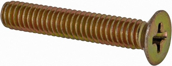 Made in USA - #8-32 UNC, 1" OAL Phillips Drive Machine Screw - Flat Head, Grade 3 Steel, Yellow Cadmium-Plated Finish, Without Washer - Exact Tooling