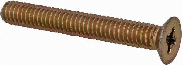 Made in USA - #8-32 UNC, 1-1/4" OAL Phillips Drive Machine Screw - Flat Head, Grade 3 Steel, Yellow Cadmium-Plated Finish, Without Washer - Exact Tooling