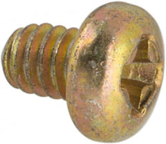 Made in USA - #2-56 UNC, 1/8" Length Under Head Phillips Drive Machine Screw - Pan Head, Grade 3 Steel, Yellow Cadmium-Plated Finish, Without Washer - Exact Tooling