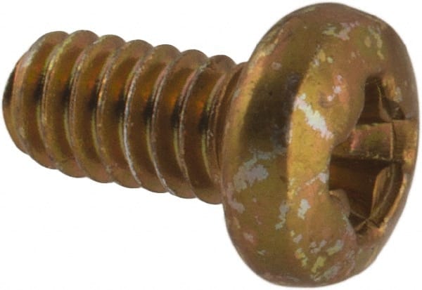 Made in USA - #2-56 UNC, 3/16" Length Under Head Phillips Drive Machine Screw - Pan Head, Grade 3 Steel, Yellow Cadmium-Plated Finish, Without Washer - Exact Tooling