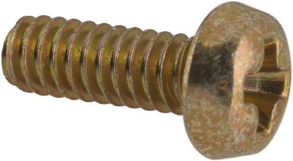 Made in USA - #2-56 UNC, 1/4" Length Under Head Phillips Drive Machine Screw - Pan Head, Grade 3 Steel, Yellow Cadmium-Plated Finish, Without Washer - Exact Tooling