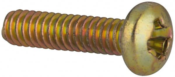 Made in USA - #2-56 UNC, 3/8" Length Under Head Phillips Drive Machine Screw - Pan Head, Grade 3 Steel, Yellow Cadmium-Plated Finish, Without Washer - Exact Tooling