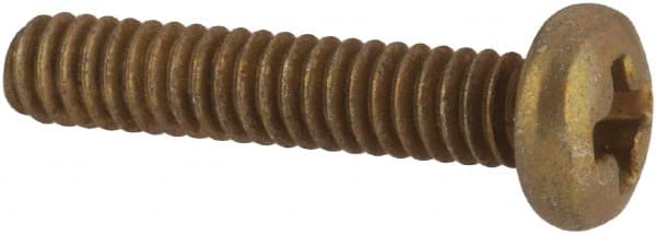Made in USA - #2-56 UNC, 7/16" Length Under Head Phillips Drive Machine Screw - Pan Head, Grade 3 Steel, Yellow Cadmium-Plated Finish, Without Washer - Exact Tooling