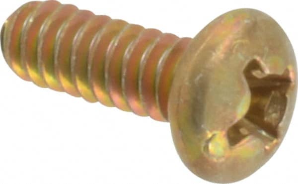 Made in USA - #6-32 UNC, 3/8" Length Under Head Phillips Drive Machine Screw - Pan Head, Grade 3 Steel, Yellow Cadmium-Plated Finish, Without Washer - Exact Tooling
