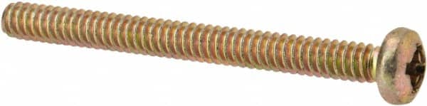 Made in USA - #6-32 UNC, 1-1/2" Length Under Head Phillips Drive Machine Screw - Pan Head, Grade 3 Steel, Yellow Cadmium-Plated Finish, Without Washer - Exact Tooling
