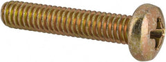 Made in USA - #8-32 UNC, 7/8" Length Under Head Phillips Drive Machine Screw - Pan Head, Grade 3 Steel, Yellow Cadmium-Plated Finish, Without Washer - Exact Tooling
