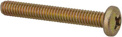 Made in USA - #8-32 UNC, 1-1/4" Length Under Head Phillips Drive Machine Screw - Pan Head, Grade 3 Steel, Yellow Cadmium-Plated Finish, Without Washer - Exact Tooling