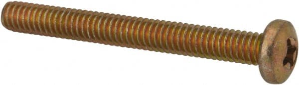 Made in USA - #8-32 UNC, 1-1/2" Length Under Head Phillips Drive Machine Screw - Pan Head, Grade 3 Steel, Yellow Cadmium-Plated Finish, Without Washer - Exact Tooling