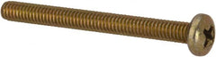 Made in USA - #8-32 UNC, 1-3/4" Length Under Head Phillips Drive Machine Screw - Pan Head, Grade 3 Steel, Yellow Cadmium-Plated Finish, Without Washer - Exact Tooling