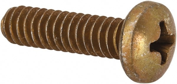 Made in USA - #10-24 UNC, 3/4" Length Under Head Phillips Drive Machine Screw - Pan Head, Grade 3 Steel, Yellow Cadmium-Plated Finish, Without Washer - Exact Tooling