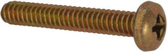 Made in USA - #10-24 UNC, 1-1/4" Length Under Head Phillips Drive Machine Screw - Pan Head, Grade 3 Steel, Yellow Cadmium-Plated Finish, Without Washer - Exact Tooling