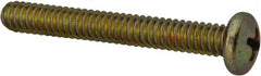 Made in USA - #10-24 UNC, 1-1/2" Length Under Head Phillips Drive Machine Screw - Pan Head, Grade 3 Steel, Yellow Cadmium-Plated Finish, Without Washer - Exact Tooling
