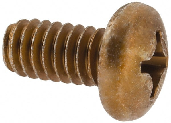 Made in USA - 1/4-20 UNC, 1/2" Length Under Head Phillips Drive Machine Screw - Pan Head, Grade 3 Steel, Yellow Cadmium-Plated Finish, Without Washer - Exact Tooling
