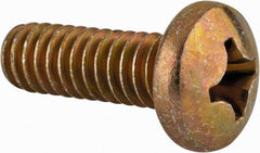 Made in USA - 1/4-20 UNC, 3/4" Length Under Head Phillips Drive Machine Screw - Pan Head, Grade 3 Steel, Yellow Cadmium-Plated Finish, Without Washer - Exact Tooling