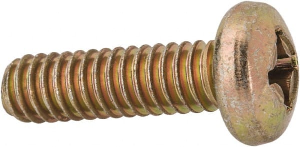 Made in USA - 1/4-20 UNC, 7/8" Length Under Head Phillips Drive Machine Screw - Pan Head, Grade 3 Steel, Yellow Cadmium-Plated Finish, Without Washer - Exact Tooling