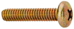 Made in USA - 1/4-20 UNC, 1-1/4" Length Under Head Phillips Drive Machine Screw - Pan Head, Grade 3 Steel, Yellow Cadmium-Plated Finish, Without Washer - Exact Tooling