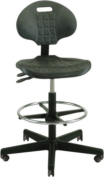 Bevco - 22 to 32" High Adjustable Height Swivel Stool - 27" Wide x 27" Deep, Polyurethane Seat, Black - Exact Tooling