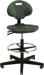 Bevco - 22 to 32" High Adjustable Height Swivel Stool - 27" Wide x 27" Deep, Polyurethane Seat, Black - Exact Tooling