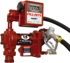 Tuthill - 15 GPM, 3/4" Hose Diam, DC Tank Pump with Manual Nozzle & 807C Meter - 1" Inlet, 3/4" Outlet, 12 Volts, 12' Hose Length, 1/4 hp - Exact Tooling