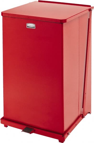 Rubbermaid - 40 Gal Square Unlabeled Trash Can - 30" High x 19" Long x 19" Wide, Red, Steel - Exact Tooling