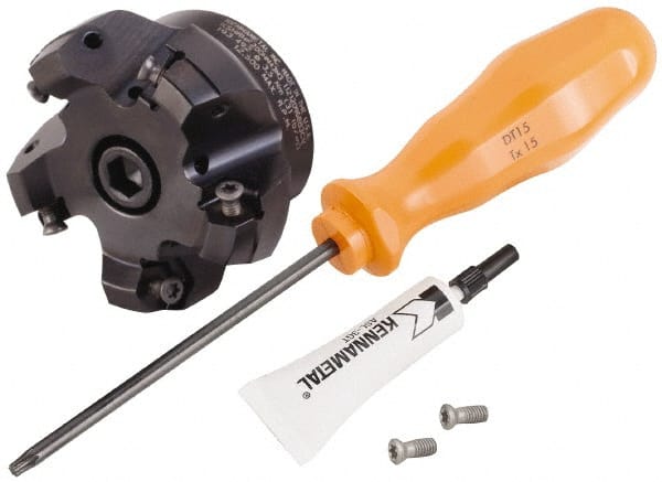 Kennametal - 5 Inserts, 2.517" Cutter Diam, 0.065" Max Depth of Cut, Indexable High-Feed Face Mill - 3/4" Arbor Hole Diam, 1.575" High, KSHR Toolholder, HNGJ 0905.. Inserts, Series Dodeka Mini High-Feed - Exact Tooling