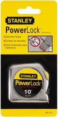 Stanley - 10' x 1/4" Yellow Blade Tape Measure - 1/32 & 1/16" Graduation, Inch Graduation Style, Silver Case - Exact Tooling