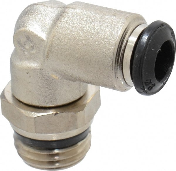 Alpha Technologies - 6mm Outside Diam, 1/4 Universal, Nickel Plated Brass Push-to-Connect Tube Male Swivel Elbow - 250 Max psi, Tube to Universal Thread Connection, Buna O-Ring - Exact Tooling