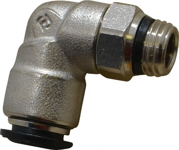 Alpha Technologies - 10mm Outside Diam, 1/4 Universal, Nickel Plated Brass Push-to-Connect Tube Male Swivel Elbow - 250 Max psi, Tube to Universal Thread Connection, Buna O-Ring - Exact Tooling