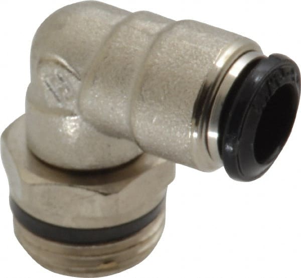Alpha Technologies - 8mm Outside Diam, 3/8 Universal, Nickel Plated Brass Push-to-Connect Tube Male Swivel Elbow - 250 Max psi, Tube to Universal Thread Connection, Buna O-Ring - Exact Tooling
