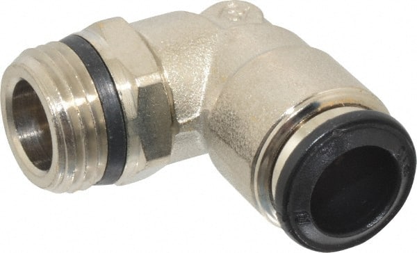 Alpha Technologies - 10mm Outside Diam, 3/8 Universal, Nickel Plated Brass Push-to-Connect Tube Male Swivel Elbow - 250 Max psi, Tube to Universal Thread Connection, Buna O-Ring - Exact Tooling