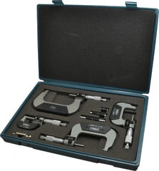 Fowler - 0 to 4" Range, Mechanical Outside Micrometer Set - 0.0001" Graduation, 0.00016" Accuracy, Ratchet Stop Thimble - Exact Tooling