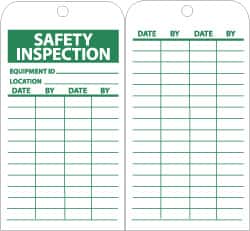 NMC - 3" High x 6" Long, SAFETY INSPECTION, English Safety & Facility Lockout Tag - Tag Header: Notice, 2 Sides, Green & White Unrippable Vinyl - Exact Tooling