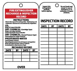 NMC - 3" High x 6" Long, FIRE EXTINGUISHER RECHARGE & INSPECTION RECORD, English Safety & Facility Inspection Tag - Tag Header: Danger, 2 Sides, Black & White Unrippable Vinyl - Exact Tooling