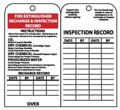 NMC - 3" High x 6" Long, FIRE EXTINGUISHER RECHARGE & INSPECTION RECORD, English Safety & Facility Inspection Tag - Tag Header: Danger, 2 Sides, Black & White Unrippable Vinyl - Exact Tooling