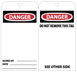 NMC - 3" High x 6" Long, DANGER, English Safety & Facility Lockout Tag - Tag Header: Danger, 2 Sides, Black, Red & White Unrippable Vinyl - Exact Tooling